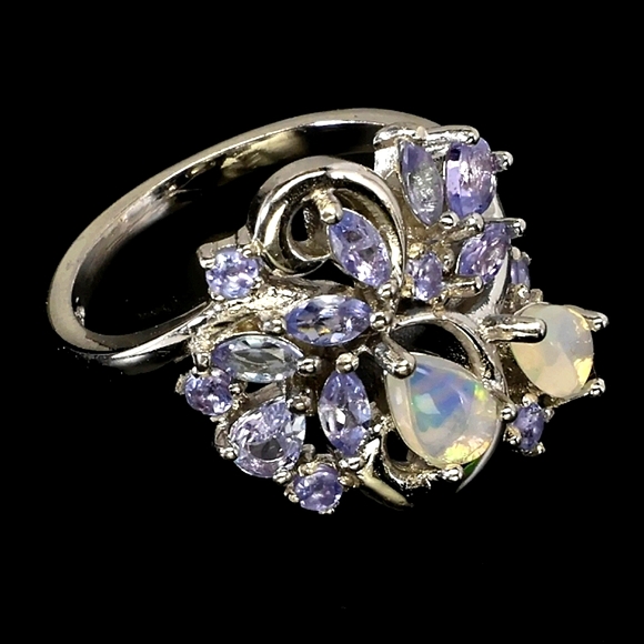 Unheated Fire Opal 6x4mm & Tanzanite 925 Sterling Silver Ring Sz 6.5 - Picture 3 of 5
